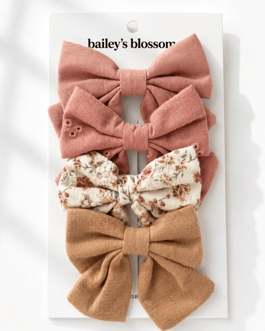 4-Piece Bow Clip Set - Cottage Rose in floral