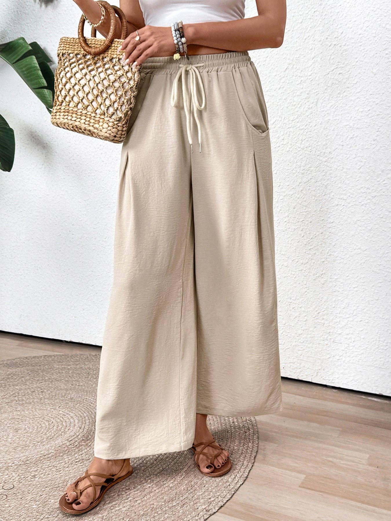 Women’s Drawstring Wide Leg Pants Casual Vacation