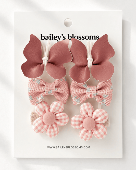 6-Piece Hair Clip Set -  Petal Pink in floral