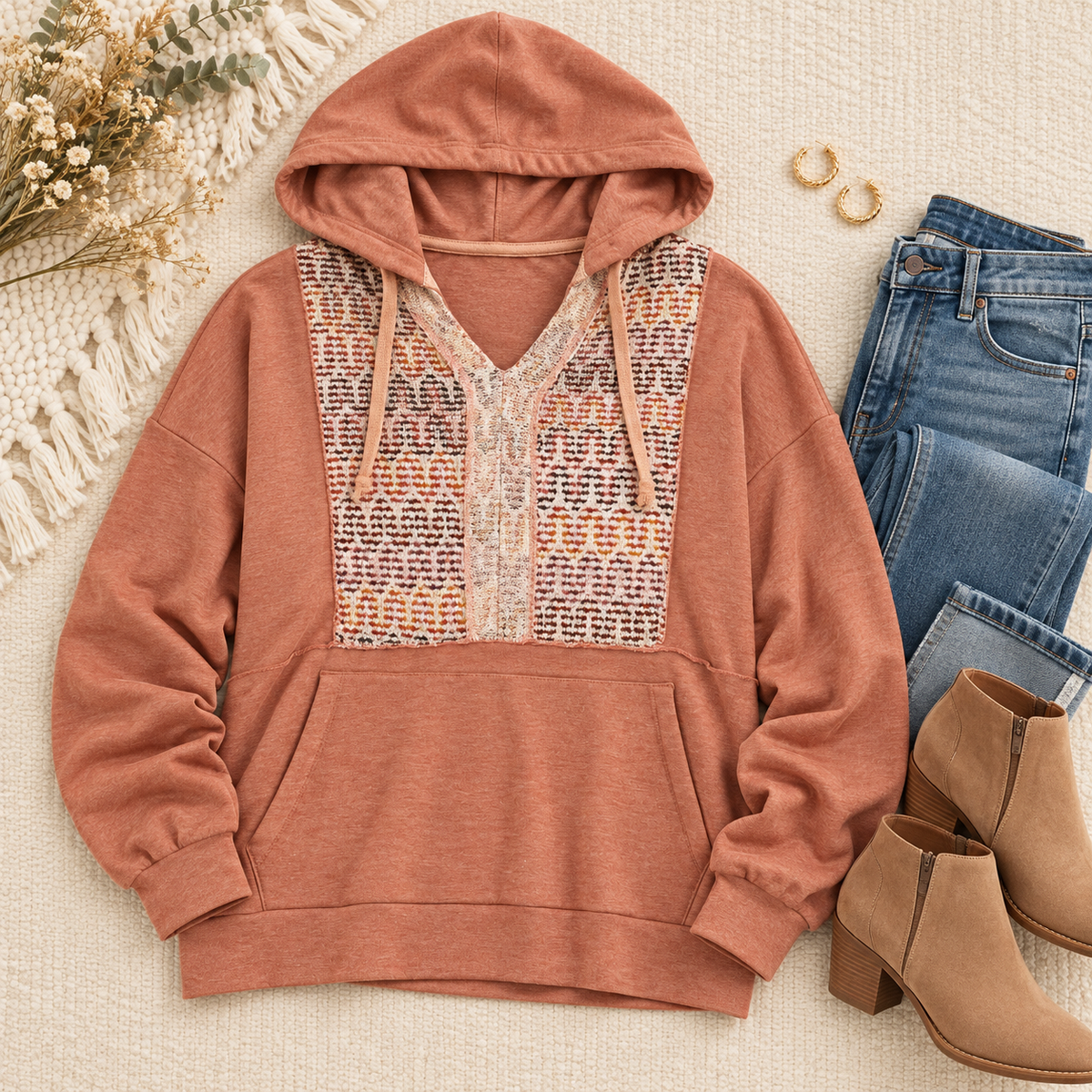 Wave Hello Mixed Print Hoodie