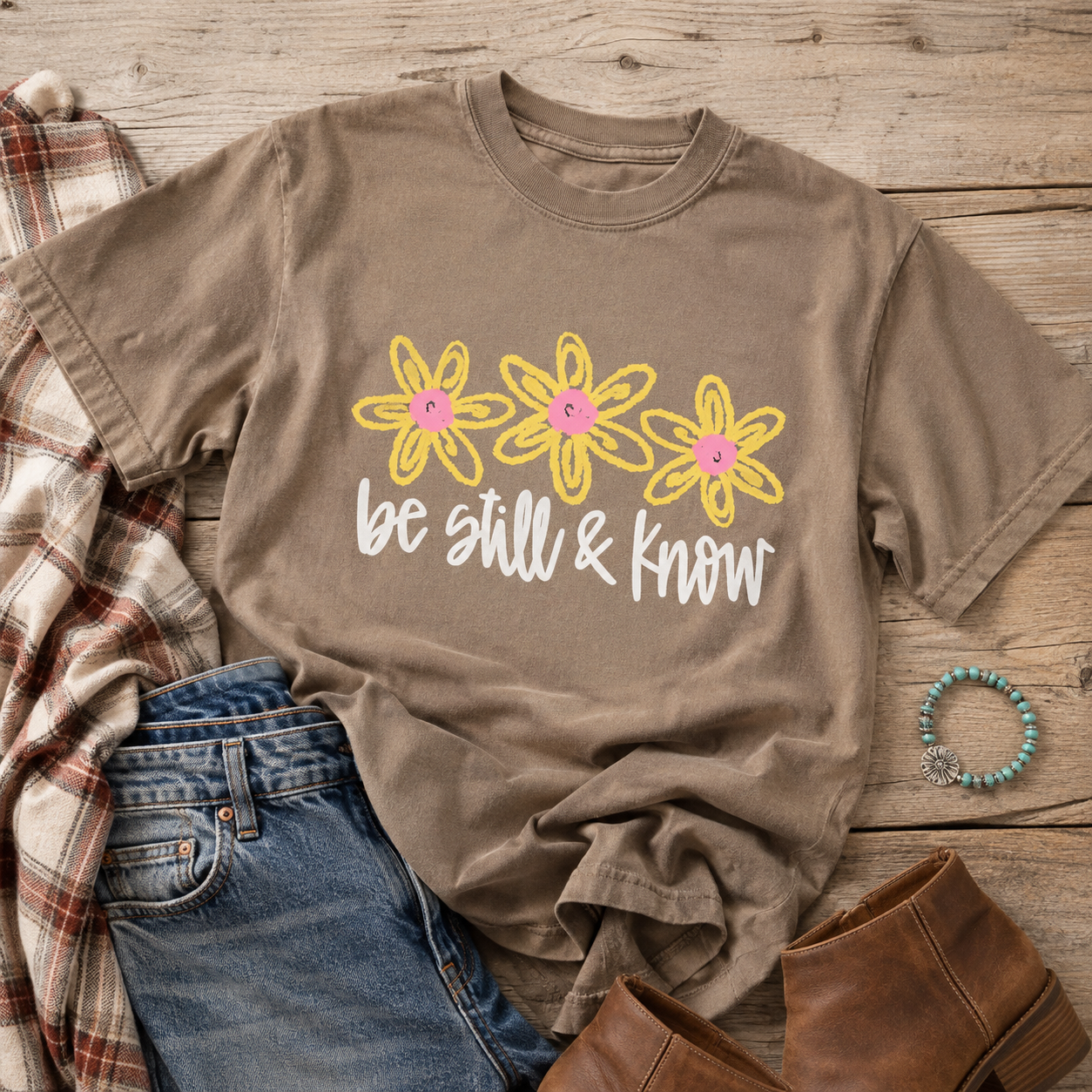Three Yellow Daisy Flowers Be Still & Know Script Transfer