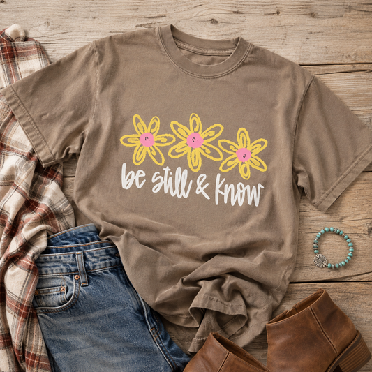Three Yellow Daisy Flowers Be Still & Know Script Transfer