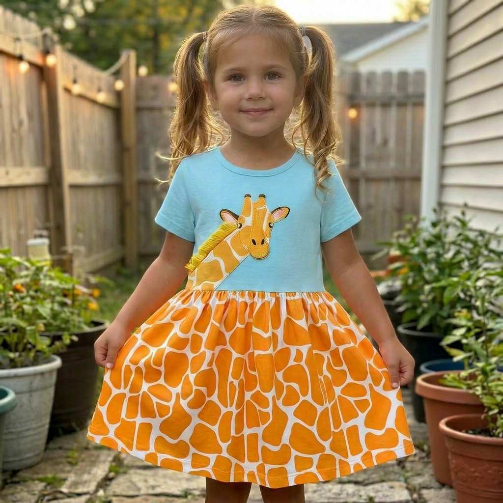 Children's Giraffe Print Casual Dress