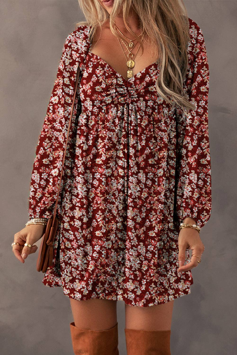 Romantic Boho Chiffon Floral Babydoll Mini Dress