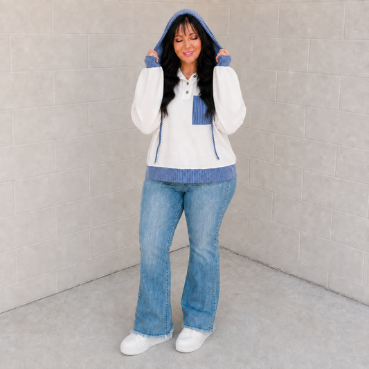 Here for Now Color Block Hoodie in Blue