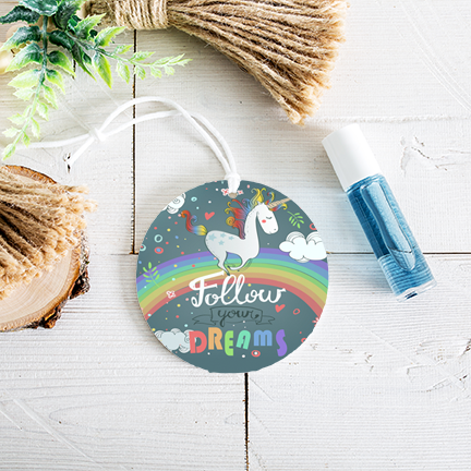 Follow Your Dreams Unicorn Re-Scentable Round Car Freshener car freshie Tea Shirt Shoppe Un-Scented