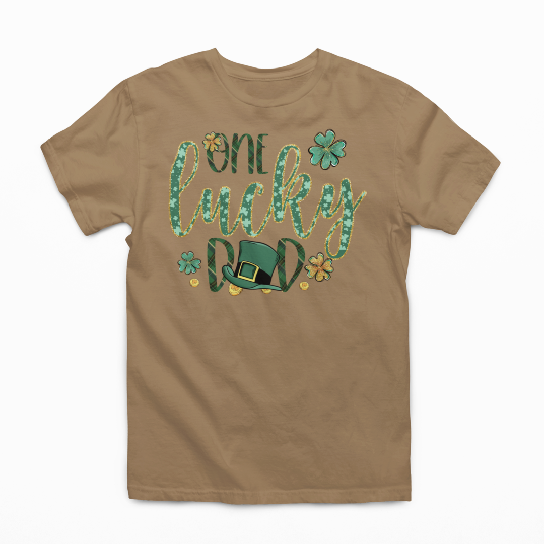 One Lucky Dad St. Patricks Day Graphic Tee T-shirt Tea Shirt Shoppe S Coyote