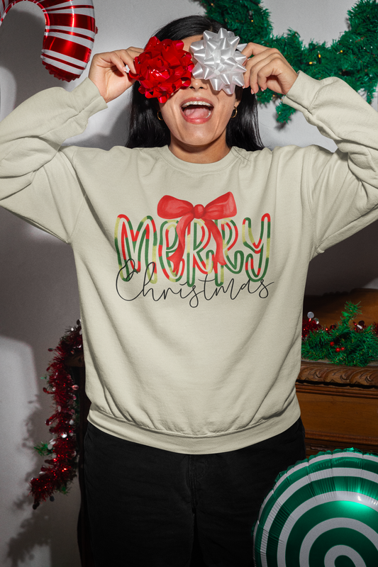 Merry Bow Christmas Graphic Sweatshirt