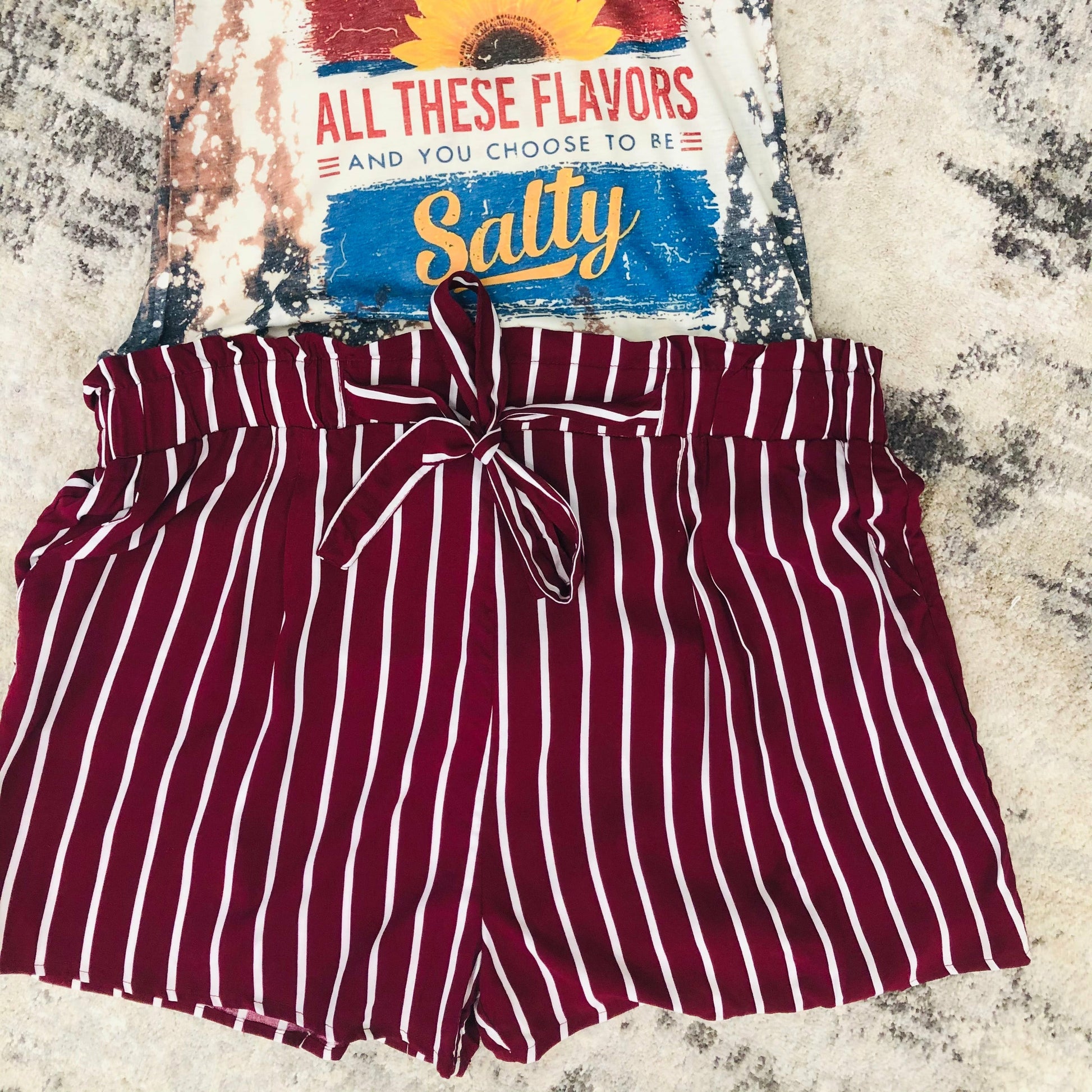 High Waisted Wine Stripe Shorts (Plus) Shorts Tea-Shirt Shoppe   