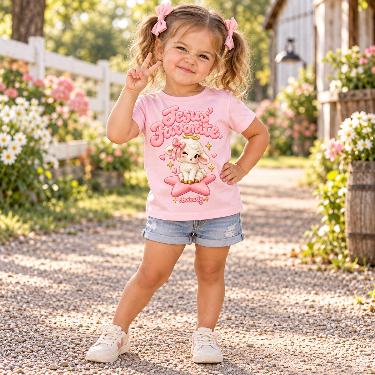 Toddler wearing Ballerina Jesus' Favorite Obviously lamb tee