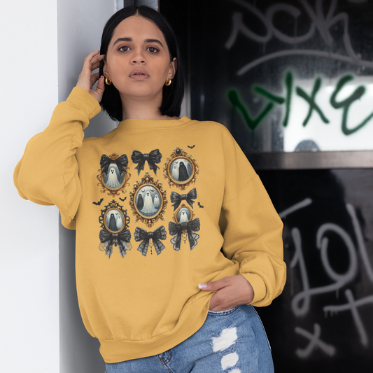 Haunted Portraits Graphic Sweatshirt Graphic Sweatshirt Tea Shirt Shoppe S Gold
