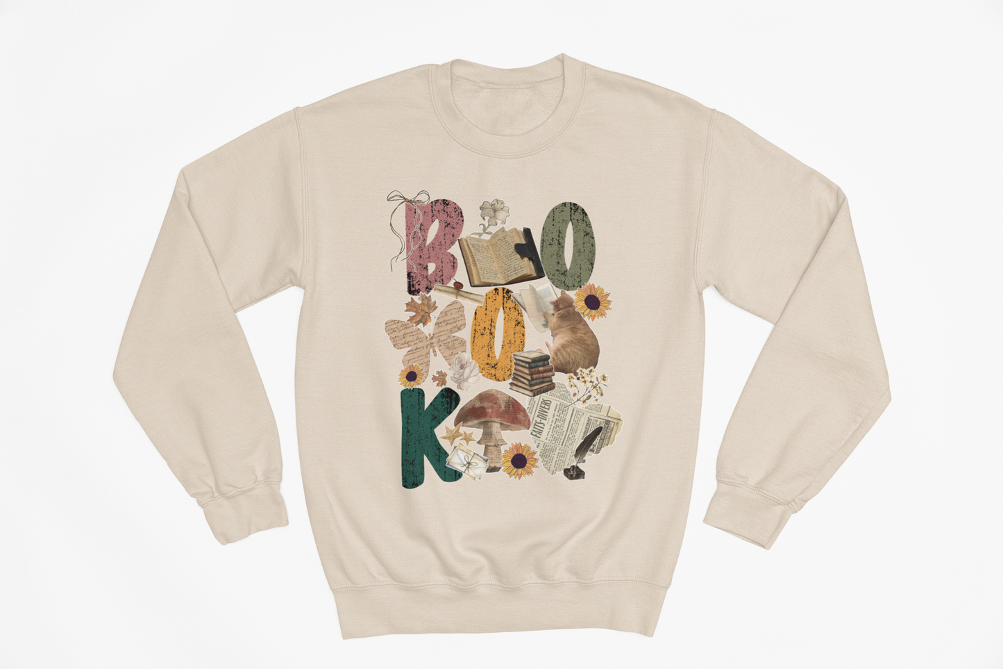 Cozy Bookish Collage Adult Graphic Sweatshirt