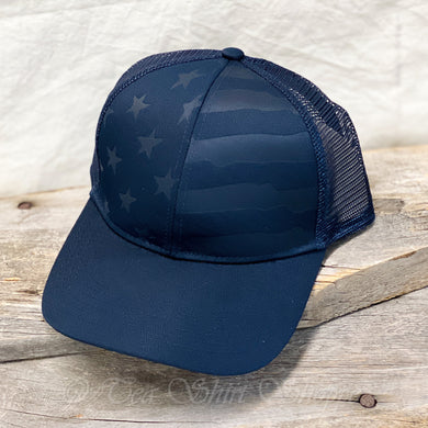 Navy Debossed Stars and Stripes Mesh-Back Cap Introducing our Men's Navy Debossed Stars and Stripes Mesh-Back Cap, the perfect accessory for any stylish and patriotic man. Made from a premium blend of polyester and spandex, this cap offers exceptional comfort and durability for everyday wear.