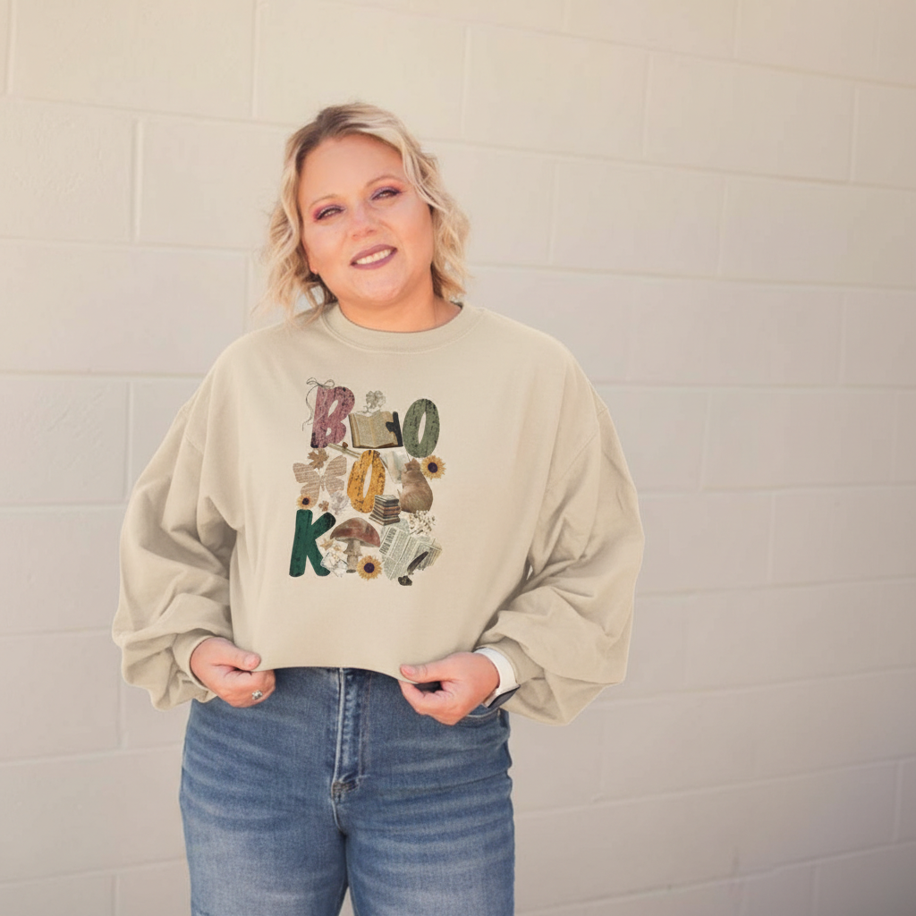 Cozy Bookish Collage Adult Graphic Sweatshirt