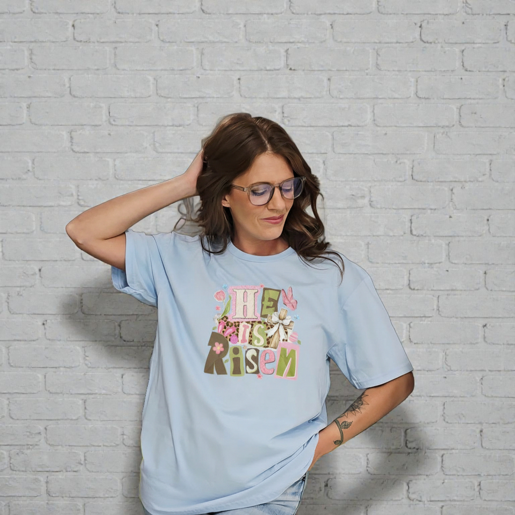 He Is Risen – Spring Patchwork Graphic Tshirt