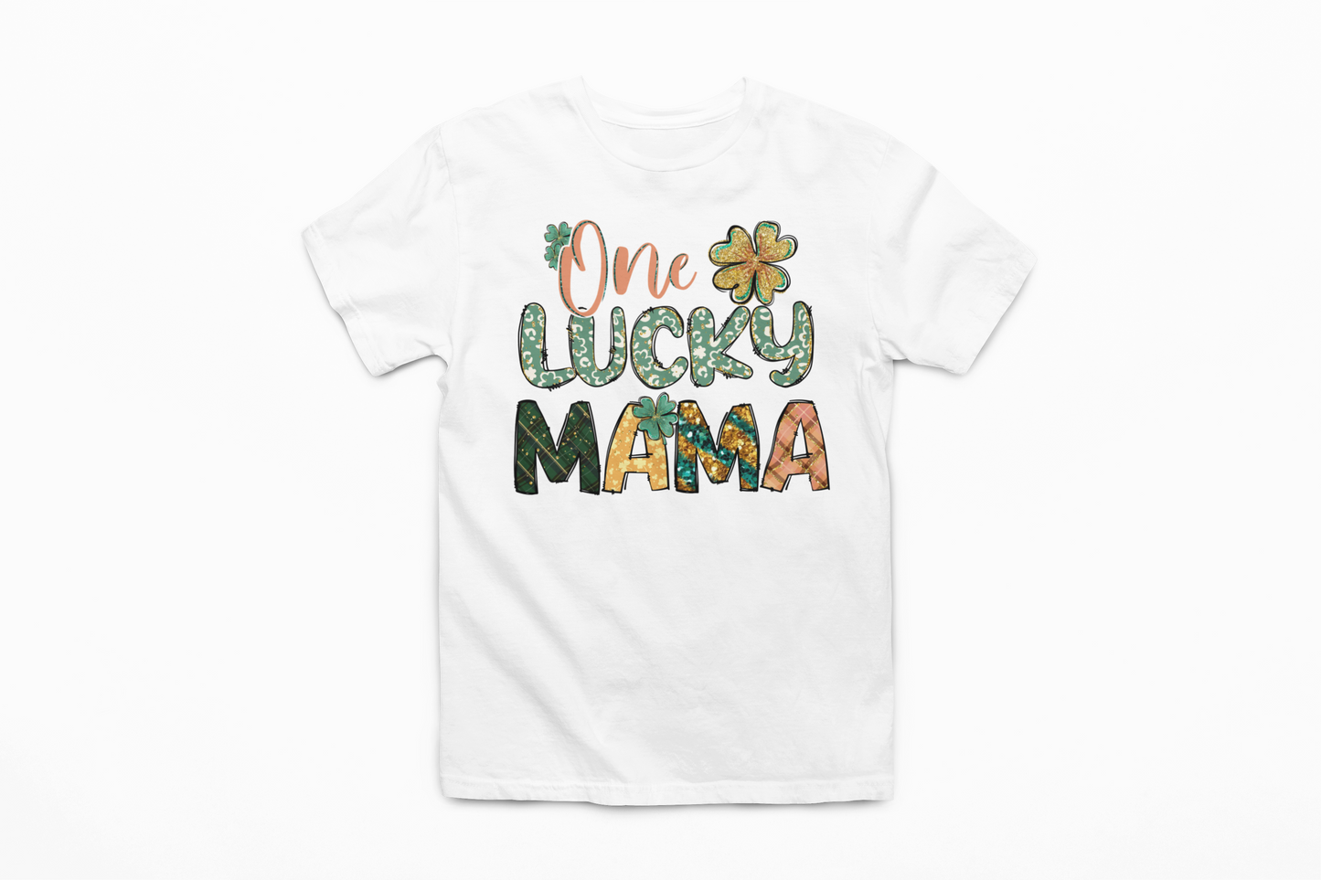 One Lucky Mama St. Patricks Day Graphic Tee T-shirt Tea Shirt Shoppe S White