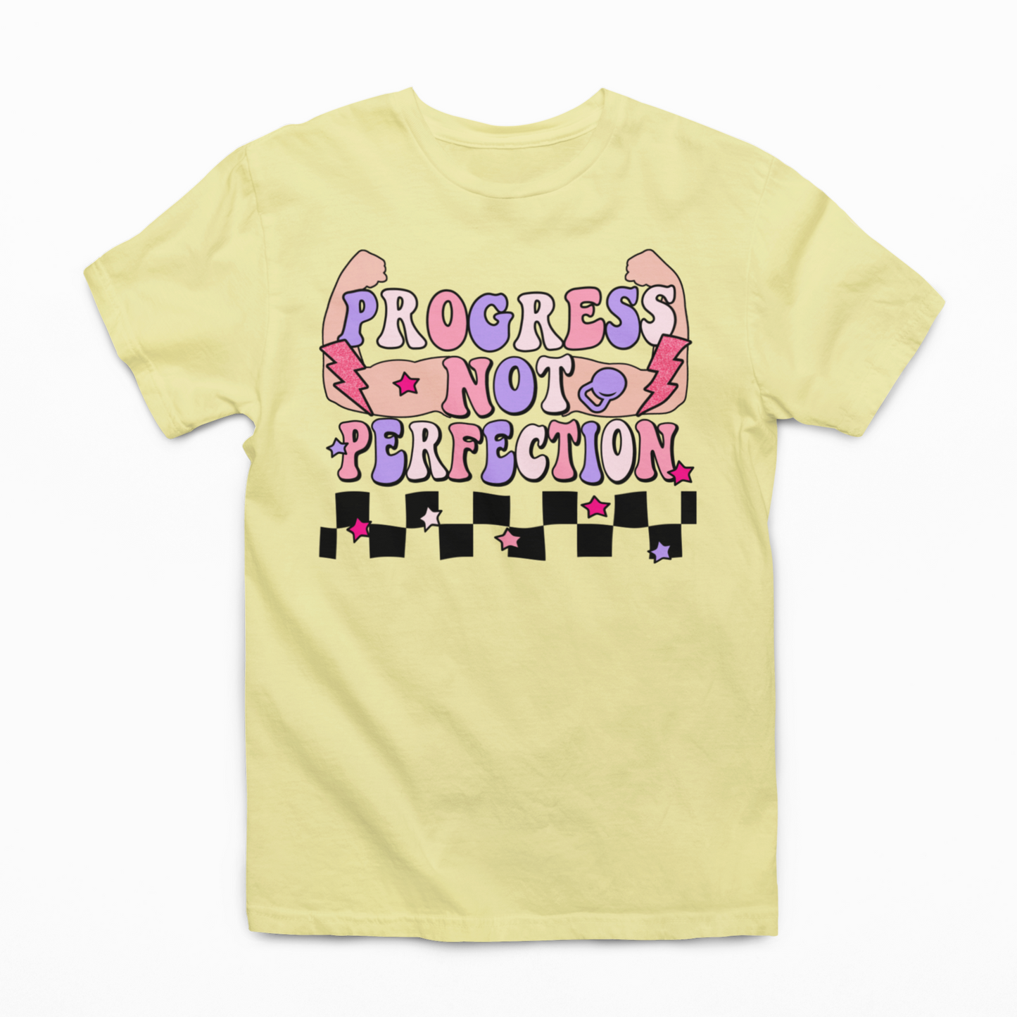 Progress Not Perfection Graphic Tee T-shirt Tea Shirt Shoppe S Neon Lemon