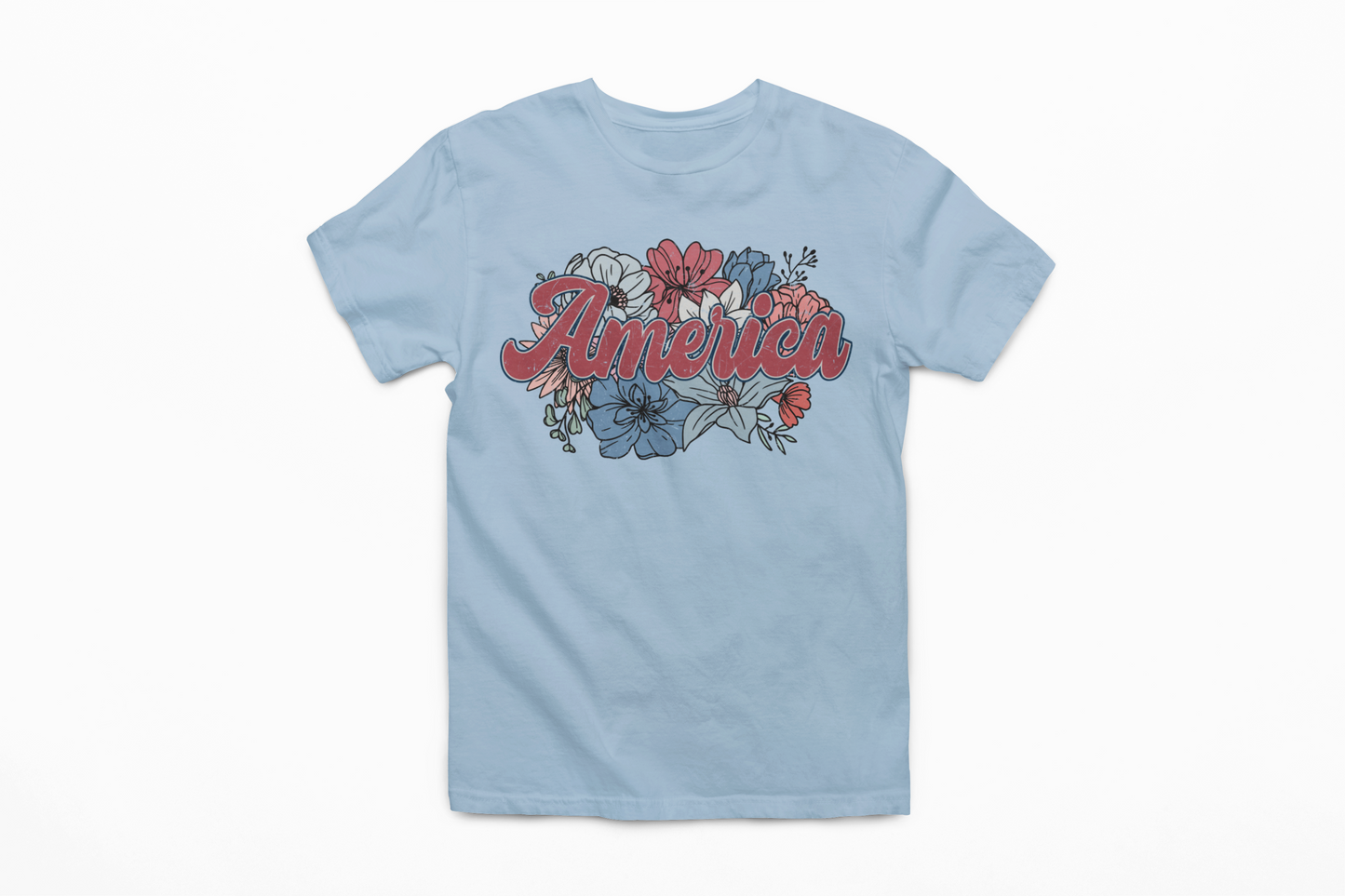 Floral American Graphic Tee Womans t-shirt Tea Shirt Shoppe S Baby Blue