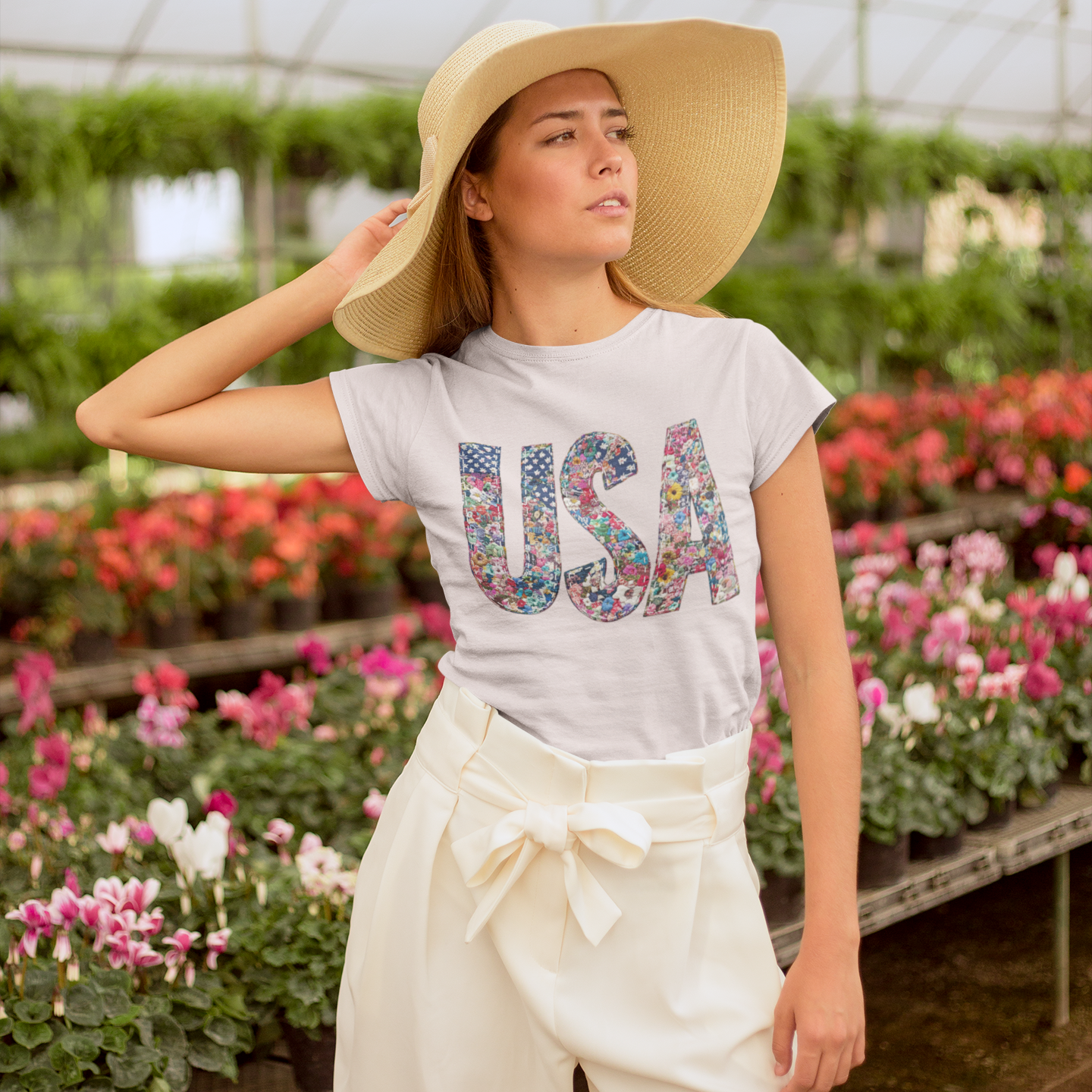 Floral Patchwork USA Hot Peel Custom Full Color Ready For Press DTF Print Transfer, Direct To Film Tea-Shirt Shoppe