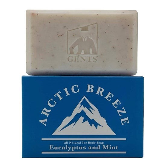 Tea-Shirt Shoppe GENTS Arctic Breeze 5 oz all natural body soap with eucalyptus and mint scent and exfoliating grains.