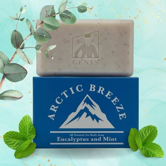 Tea-Shirt Shoppe GENTS Arctic Breeze 5 oz all natural eucalyptus and mint body soap bar with exfoliating texture.