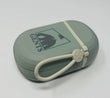 Tea-Shirt Shoppe sage green leakproof travel soap container with a hanging strap and GENTS logo for gym or camping.
