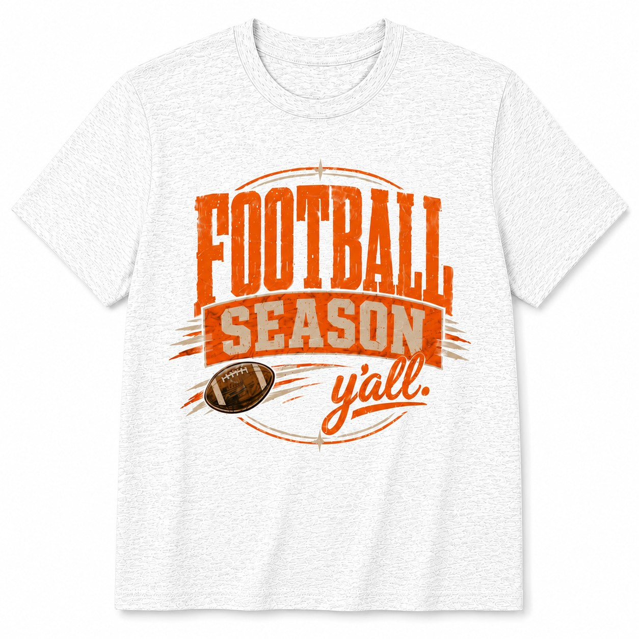 Tea Shirt Shoppe Wholesale ash grey Gildan graphic tee featuring an orange Football Season y'all print with a football.