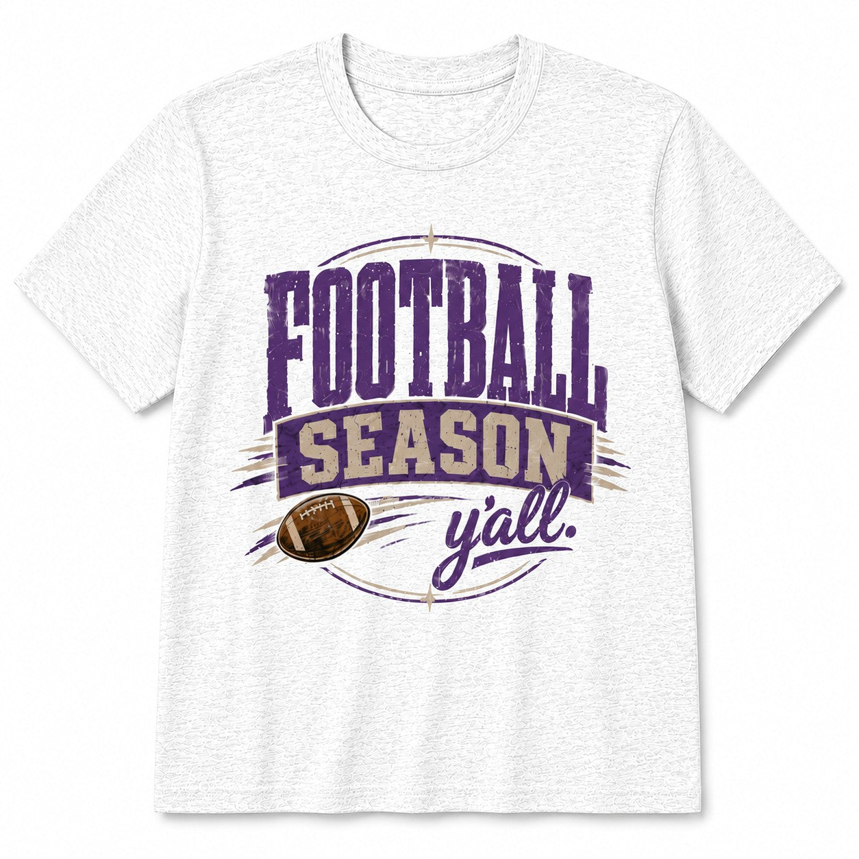 Tea Shirt Shoppe Wholesale ash grey Gildan adult graphic tee featuring a purple Football Season y'all print.