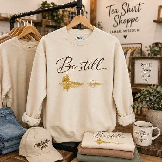 Be Still Graphic Sweatshirt, cozy crewneck with landscape graphic print – alternate view 2