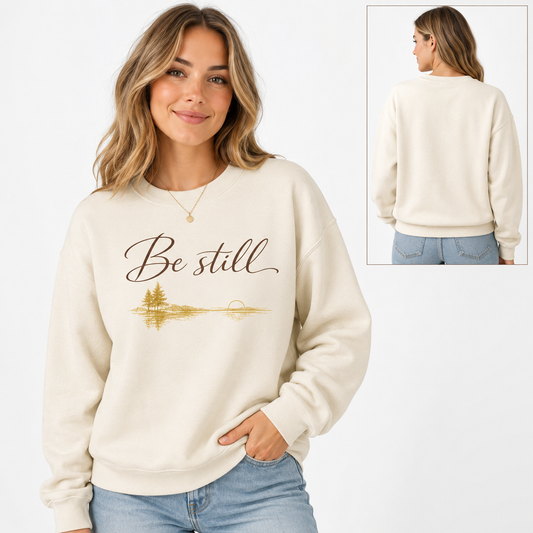 Be Still Graphic Sweatshirt, cozy crewneck with landscape graphic print