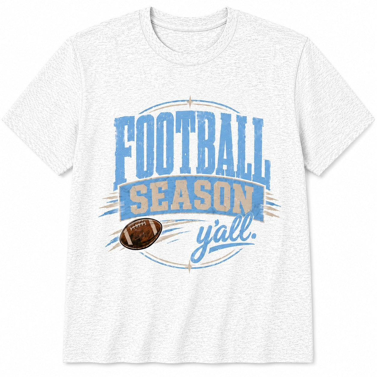 Tea Shirt Shoppe Wholesale ash grey Gildan graphic tee featuring a blue and brown Football Season Y'all print.