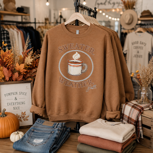 Sweater Weather Ya'll Graphic Sweatshirt, soft-touch fabric crewneck sweatshirt – alternate view 2