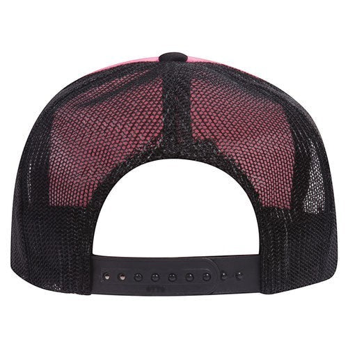 Tea Shirt Shoppe Wholesale neon pink and black mesh trucker hat with adjustable snapback closure