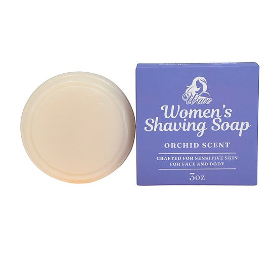Tea-Shirt Shoppe Wave orchid scented women's shaving soap bar for sensitive skin with purple packaging