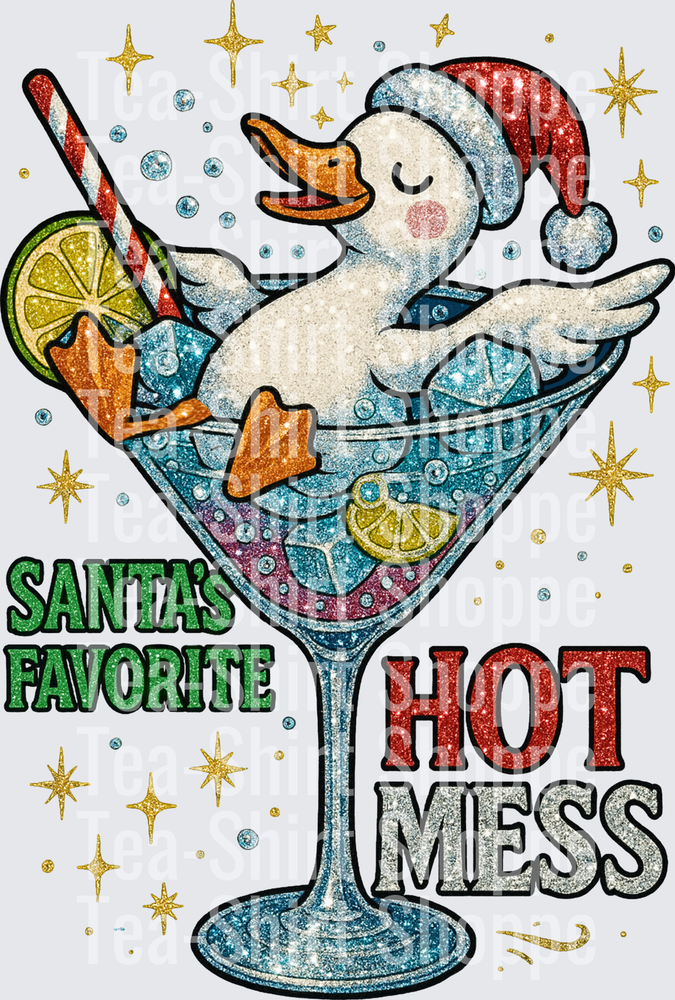 Santa's Favorite Hot Mess Glitter Duck In Martini Glass