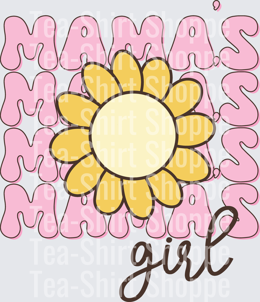 Mama's Girl Retro Bubble Letter Sunflower Pink Stacked