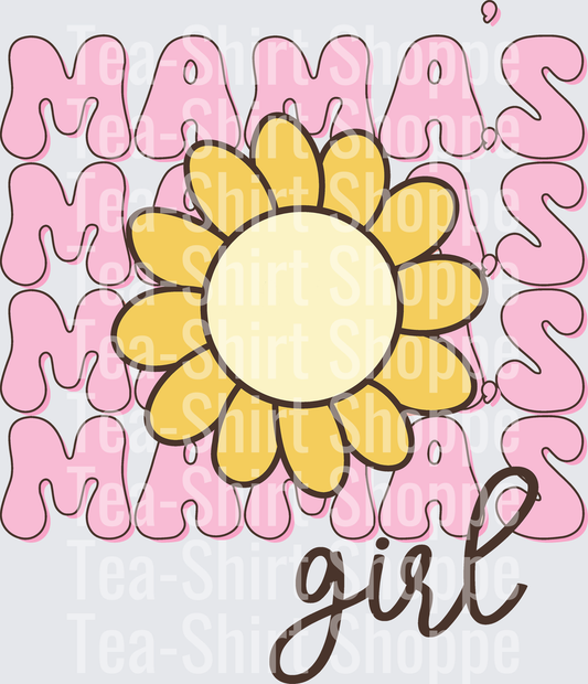 Mama's Girl Retro Bubble Letter Sunflower Pink Stacked