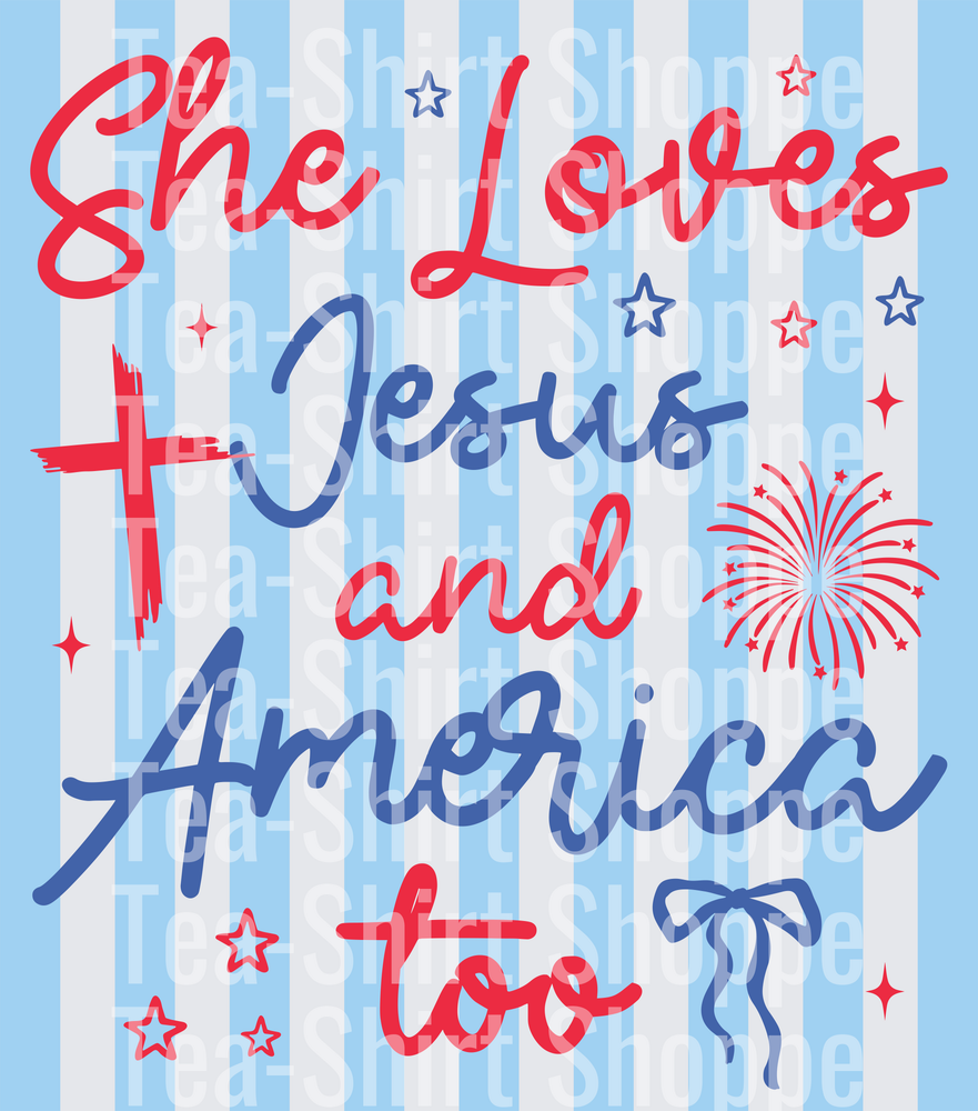 Retro Stripe She Loves Jesus and America