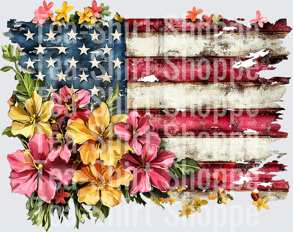 Yellow Floral american Flag