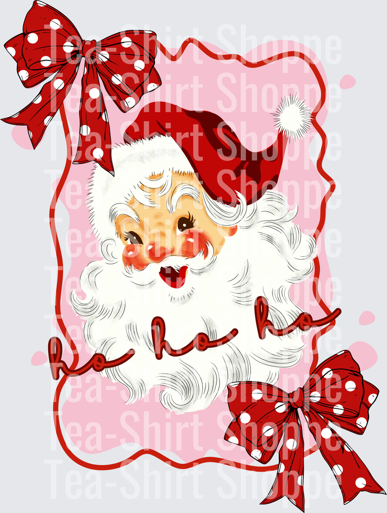 Retro Vintage Santa Claus Ho Ho Ho Polka Dot Bows Pink