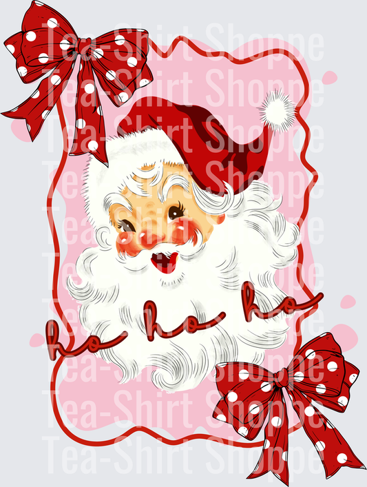Retro Vintage Santa Claus Ho Ho Ho Polka Dot Bows Pink