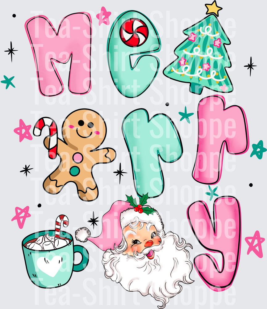 Merry Retro Santa Gingerbread Man Hot Cocoa Christmas Tree