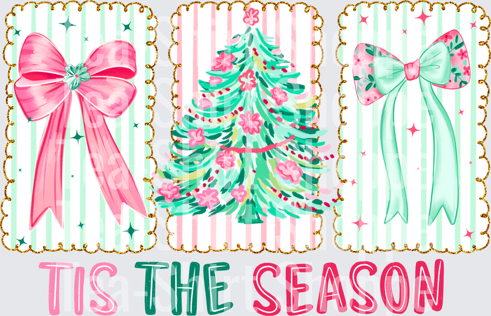 Tis The Season Pink Mint Coquette Bows Christmas Tree Trio