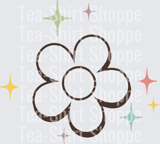 Retro Boho Daisy Flower with Colorful Sparkle Stars