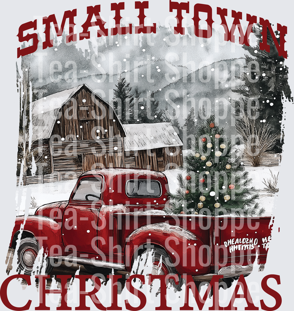 Small Town Christmas Red Vintage Truck Snowy Barn Scene