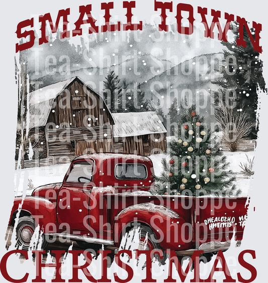 Small Town Christmas Red Vintage Truck Snowy Barn Scene