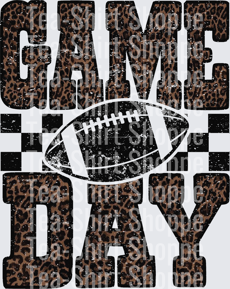 Game Day Leopard Print Checkered Football Grunge Design