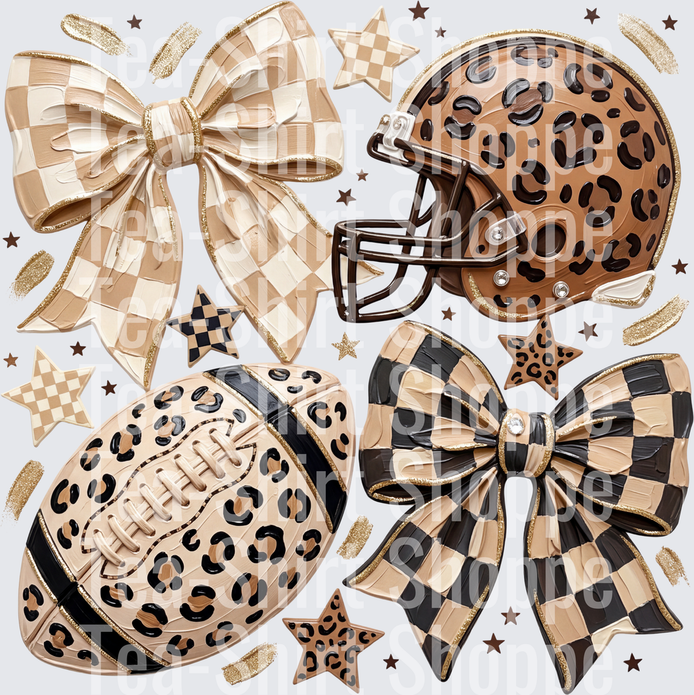 Leopard Print Football Helmet Checkered Bows Stars Collage