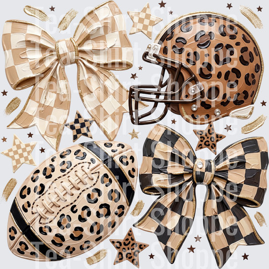 Leopard Print Football Helmet Checkered Bows Stars Collage