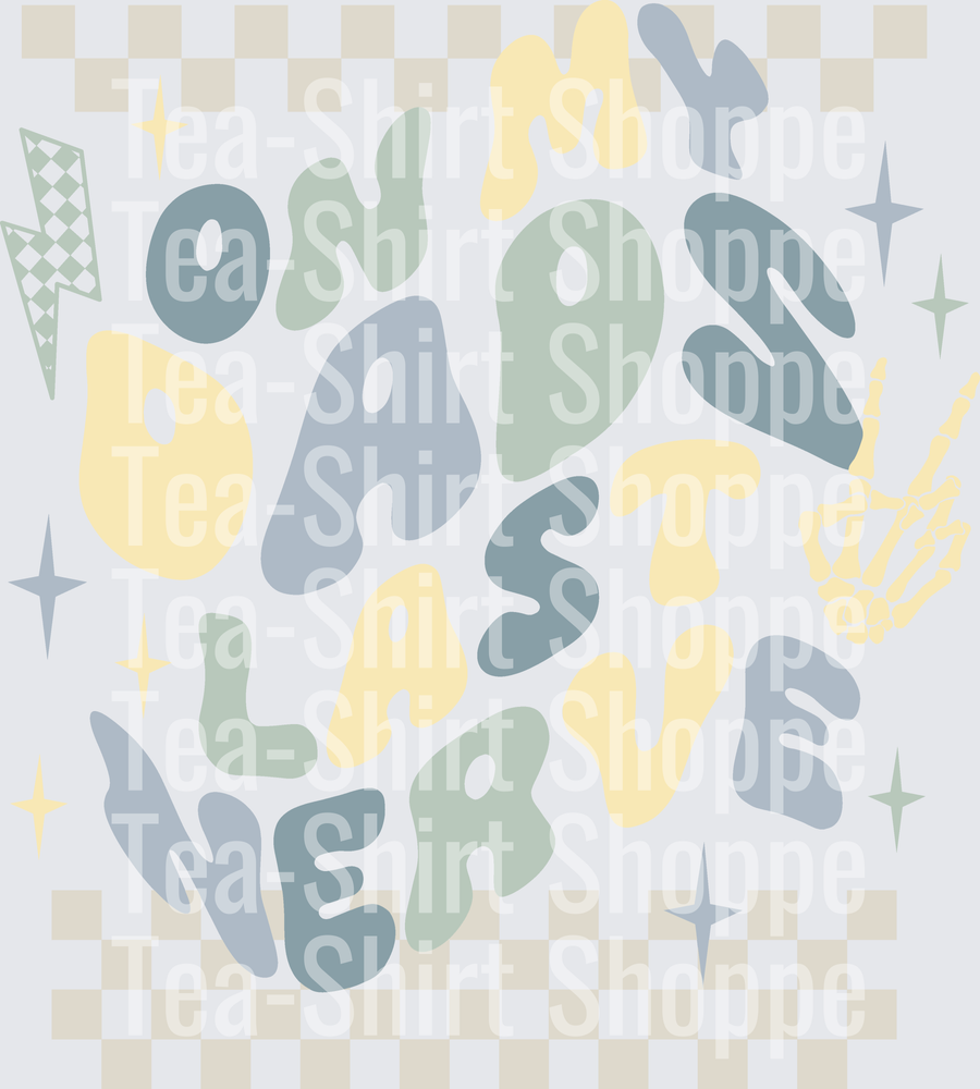 On My Last Nerve Retro Bubble Letter Skeleton Hand Design